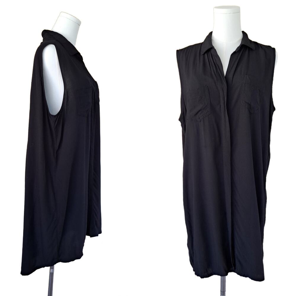 SAKS FIFTH AVENUE Black Sleeveless Tunic Shirt Dress Small Oversized Minimalist